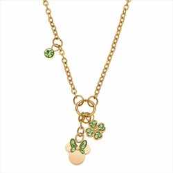 Disney Gold Steel Pendant ST0030C Minnie Clover Green Stones