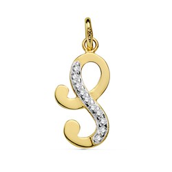 18k Gold Letter S Pendant Zircons 16740-S