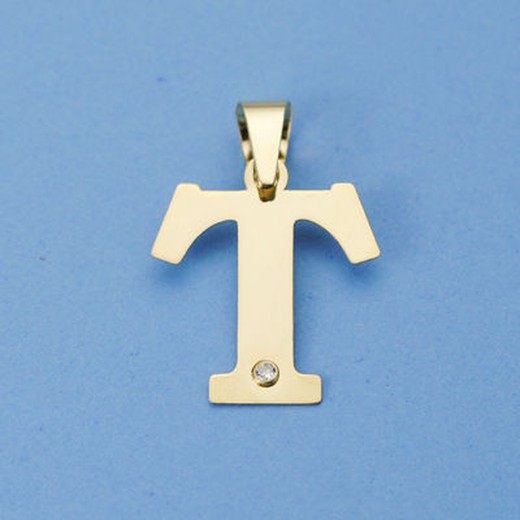 18kt gouden letter T hanger zirkonia 16100-T