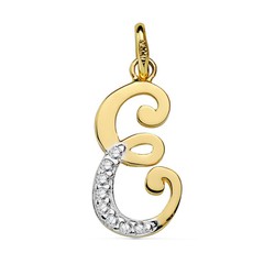 Pingente de prata bicolor ouro 9kts 17x8mm 9K16740-E zircônia