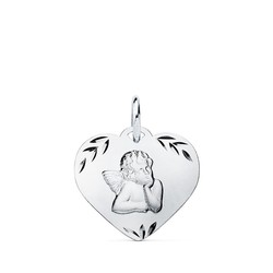 Pendentif en or blanc 9 carats 16x14 mm 9K16724 Petit ange sculpté