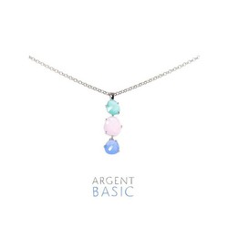 Argent Basic Silver Pingente Triplo Pedra Azul Rosa Verde PERS001TV