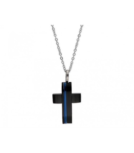 Collar Acero Liska Hombre 84BA1406CD Cruz Negra Bicolor Azul