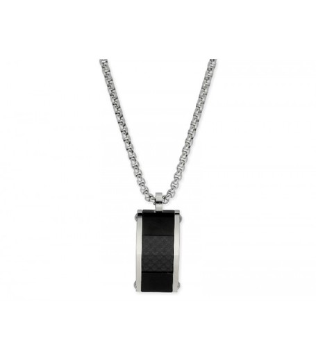 Collar Acero Liska Hombre 86CD101 Placa Bicolor Negra