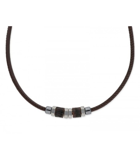 Collar Acero Liska Hombre NAT033CL Piel Marrón Madera