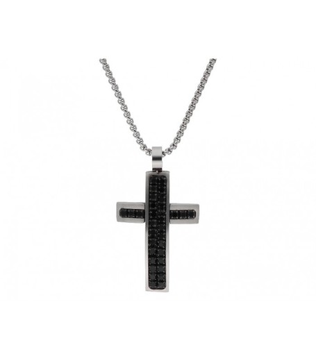 Collar Acero Negro Liska Hombre 86CD257-B Cruz Circonitas