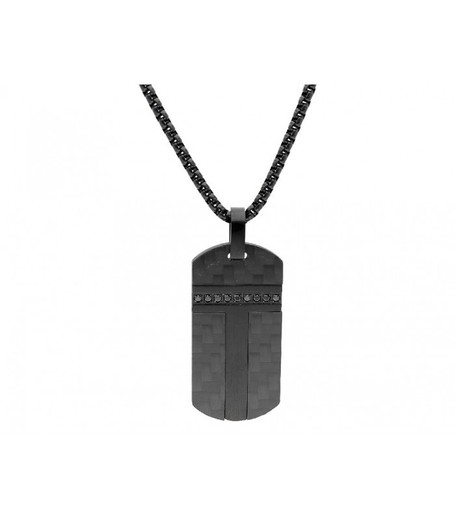 Collar Acero Negro Liska Hombre RB163CD Placa Cruz