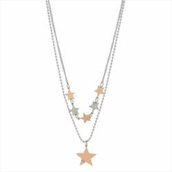 Collar Acero Sovrani AV0531 2 Cadenas Con Estrellas Rosa Bicolor Acero