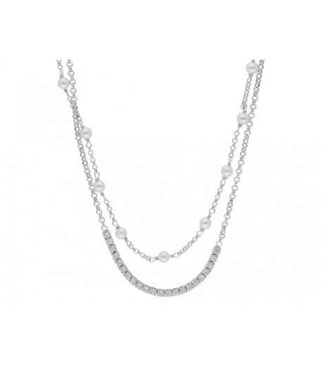 Collar Doble Plata Liska LAF6391CL Perlas Circonitas