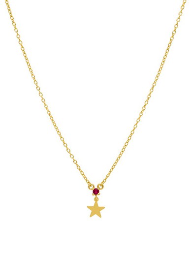 Collar Mini Estrella Marea Mujer Plata Circonita Fucsia Oro 18kts D02007/BH Dorado