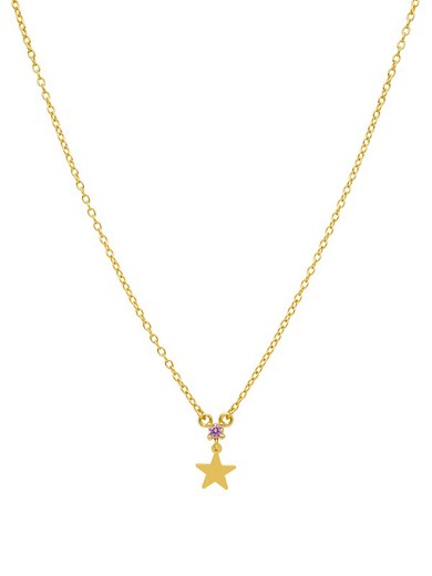 Tide Mini Star Necklace for Women Silver Pink Zirconia 18kts Gold D02007 / BG Gold