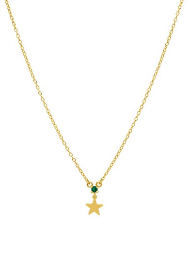 Collar Mini Estrella Marea Mujer Plata Circonita Verde Oro 18kts D02007/BE Dorado