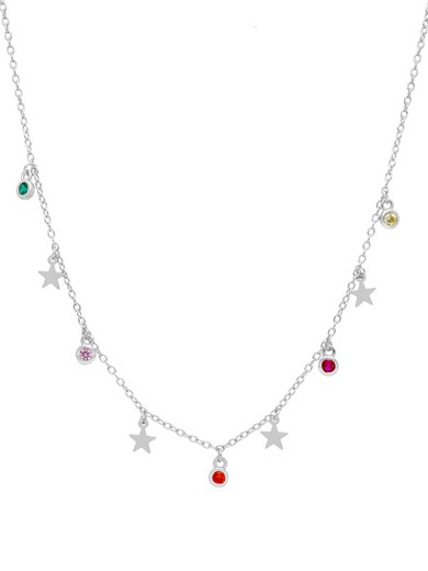 Collar Multicolgantes Estrella Marea Mujer Plata Circonitas Boceladas Multicolor D02007/BN