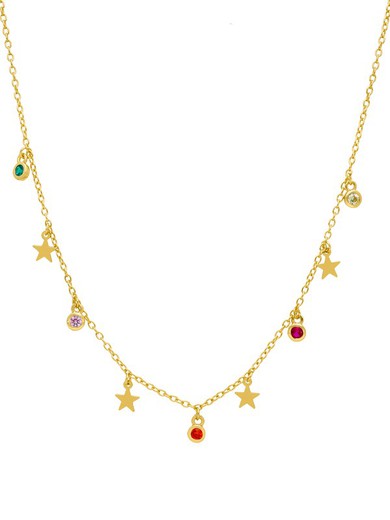 Collar Multicolgantes Estrella Marea Mujer Plata Circonitas Boceladas Multicolor Oro 18kts D02007/BP Dorado