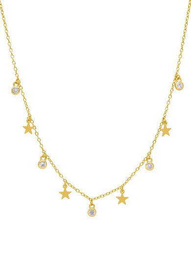 Collar Multicolgantes Estrella Marea Mujer Plata Circonitas Boceladas Oro 18kts D02007/BO Dorado