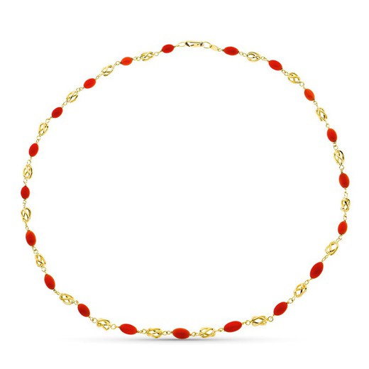 18kt Gold Necklace Fine Sardinian Coral Cage 8x5mm 45cm 15000145