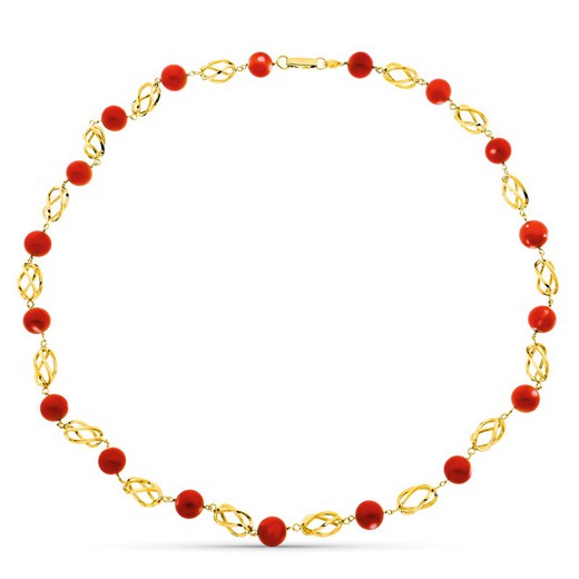 Halskette aus 18 kt Gold, feiner japanischer Korallenkäfig, 10,5 mm, 50 cm, 32000050