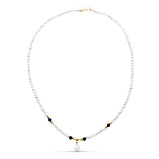 18kt Gold Necklace Natural Shell Pearl Lapizlazuli 2487-LA
