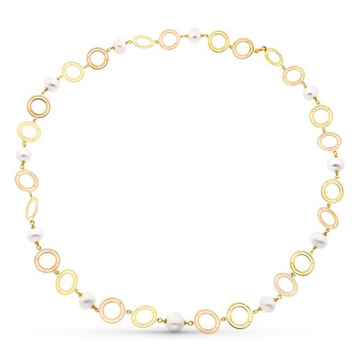18k Bicolor Gold Necklace Yellow Pink Cultured Pearl 14mm 85cm 20407-3