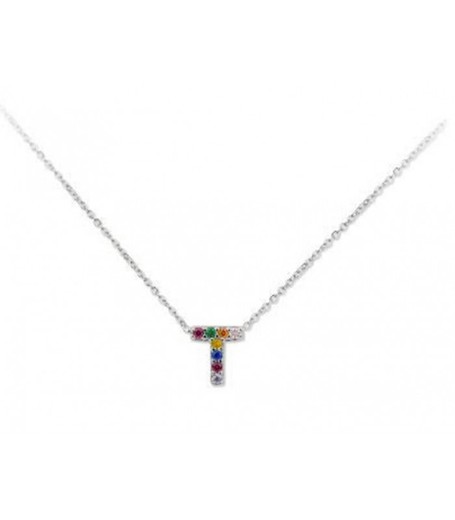 Colgante Plata 1cm Liska Mujer LET02CL-T Colgante T Circonitas Multicolor