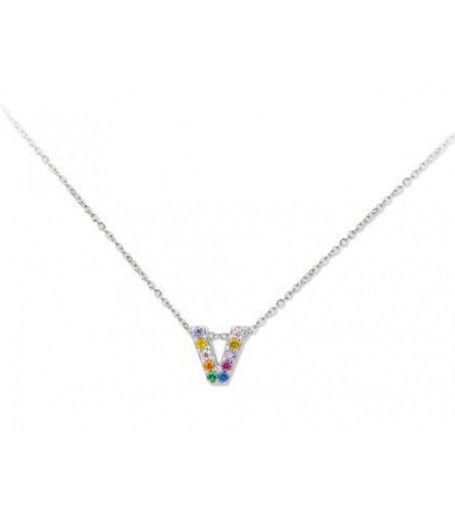 Colgante Plata 1cm Liska Mujer LET02CL-V Colgante V Circonitas Multicolor