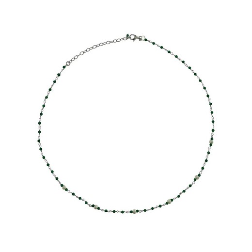 Collar Plata Argent Basic 38+5cm CORT020 Piedras Verdes Perlas