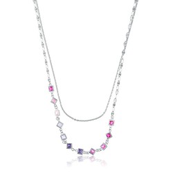 Collar Plata Argent Basic 40+3cm CORT040D Cristales Fucsia Bicolor Lila