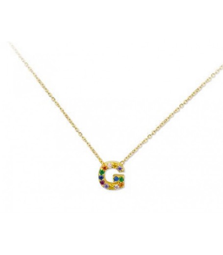 Colgante Plata Dorada 1cm Liska Mujer LET02CL-GD Colgante G Circonitas Multicolor