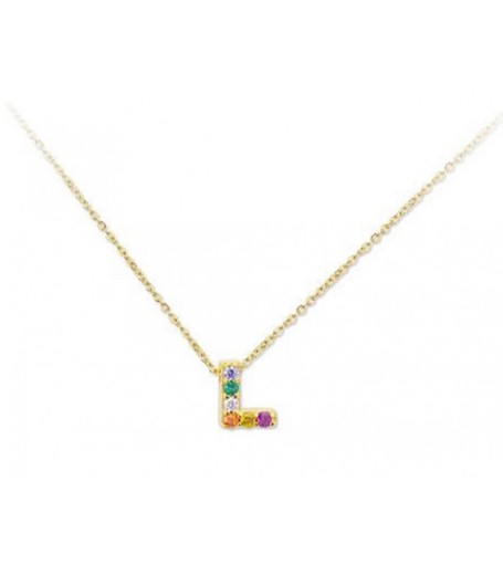 Colgante Plata Dorada 1cm Liska Mujer LET02CL-LD Colgante L Circonitas Multicolor