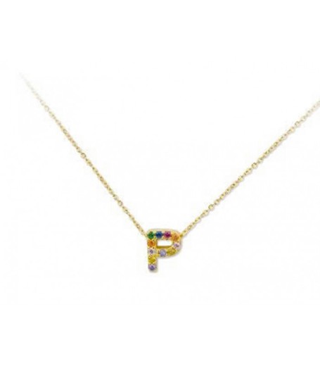 Colgante Plata Dorada 1cm Liska Mujer LET02CL-PD Colgante P Circonitas Multicolor