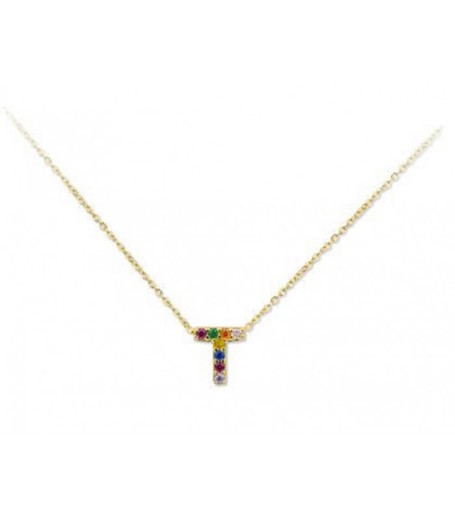 Colgante Plata Dorada 1cm Liska Mujer LET02CL-TD Colgante T Circonitas Multicolor