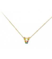 Colgante Plata Dorada 1cm Liska Mujer LET02CL-VD Colgante V Circonitas Multicolor