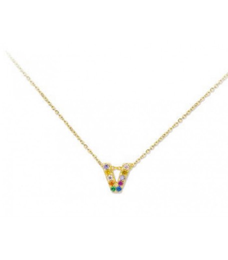 Colgante Plata Dorada 1cm Liska Mujer LET02CL-VD Colgante V Circonitas Multicolor