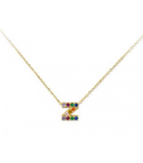 Colgante Plata Dorada 1cm Liska Mujer LET02CL-ZD Colgante Z Circonitas Multicolor