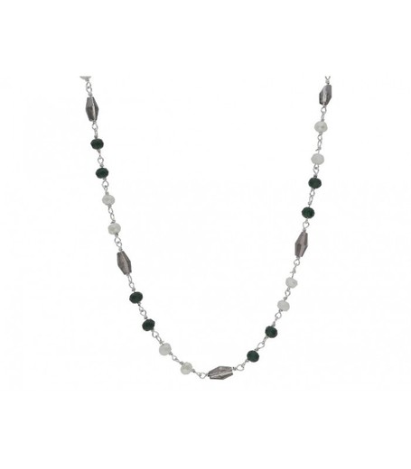 Collar Plata Liska LAF6335CL Piedras Naturales Negras Bicolor Gris