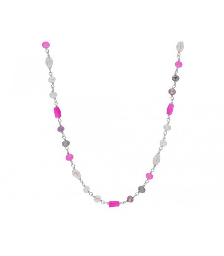 Collar Plata Liska LAF6337CL Piedras Naturales Fucsia Bicolor Gris