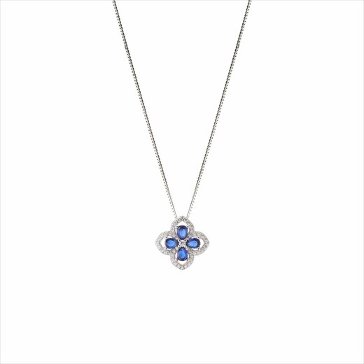 Collar Plata Sovrani 40+5cm J9845 Flor Circonitas Bicolor Azul