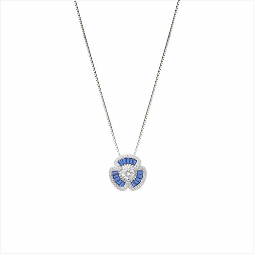 Collar Plata Sovrani 40+5cm J9863 Flor Cristal Azul Con Circonitas