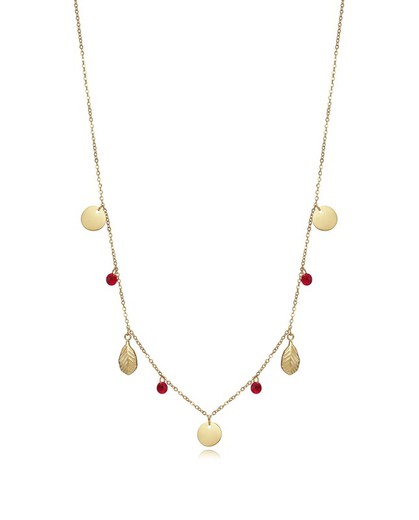 Collar Viceroy Mujer Acero Dorado Hojas Circonitas Rojas 75280C01012