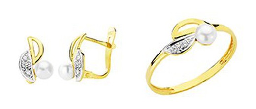 Set da Comunione con perla bicolore in oro 18k e anello con perla in oro 18k 20702