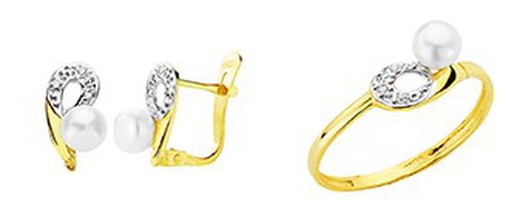 Kommunion Set 18 Karat Gold Bicolor Ohrringe und 18 Karat Gold Bicolor Ring 20700
