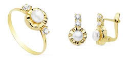 Communion Set 18kts Gold Earrings Zircons and 18kts Gold Ring Zircons 20752