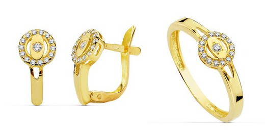 Communion Set 18kts Gold Earrings Zircons and 18kts Gold Ring Communion Zircons 20712