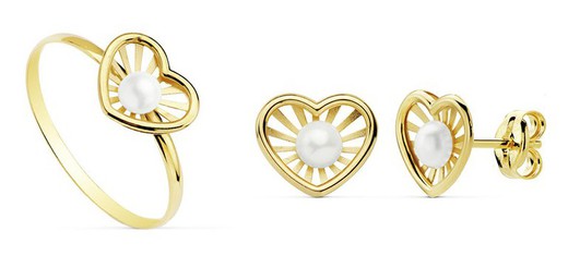 Communion Set 18kts Gold Heart Earrings and 18kts Gold Heart Ring 20756