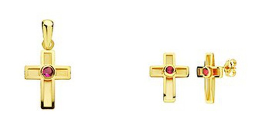 Communie set 18kts gouden oorbellen kruis en 18kts gouden hanger kruis 20699