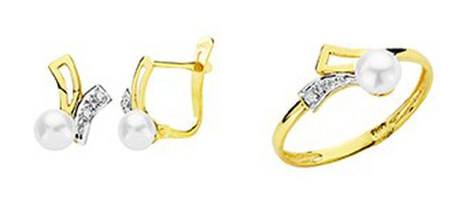 Communion Set 18kt Gold Pearl Earrings and 18kt Gold Pearl Ring 20701