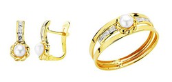 Communion Set Earrings White Gold 18kts Pearls and Ring White Gold 18kts Zircons and pearl 20697