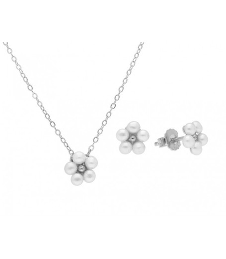 Conjunto Plata 41+4cm Liska Mujer BAM004C Flores Perlas