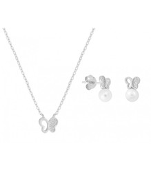 Conjunto Plata Liska Mujer BAM014C Mariposa Circonitas Perlas