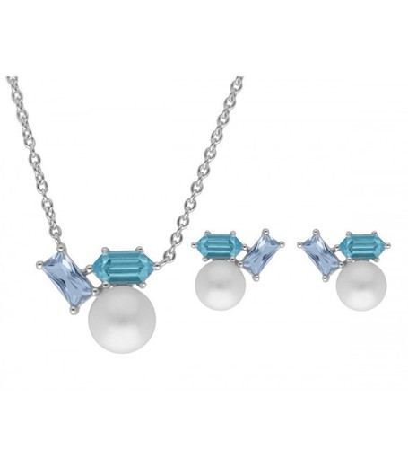 Conjunto Plata Liska Mujer LAD7308C Perlas Circonitas Azules